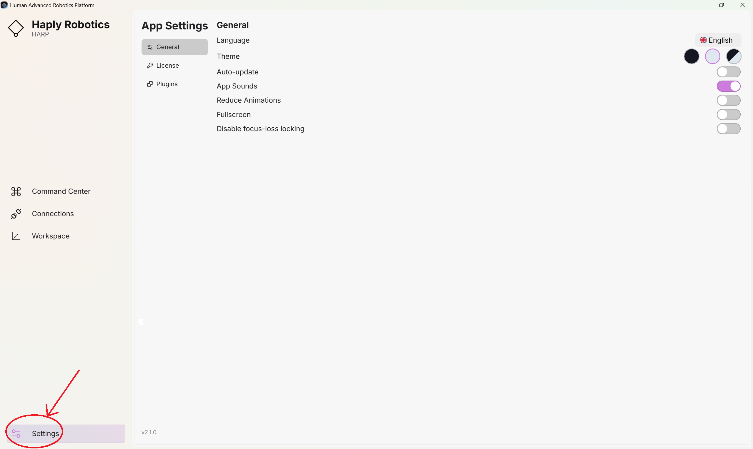 Paramètres de l'application